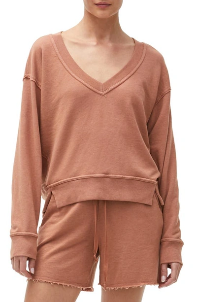 Shop Michael Stars Camila V-neck Crop Sweatshirt In Terra