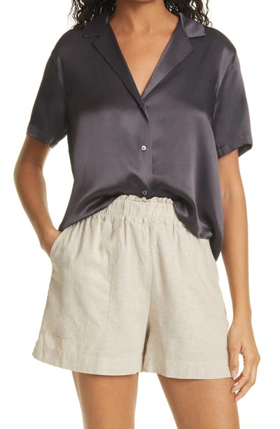 Shop Rails Maui Satin Short Sleeve Button-up Shirt In Slate