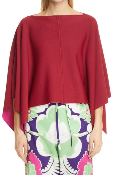 Shop Valentino Bicolor Double Knit Poncho Sweater In Crimson / Radiant Orchid
