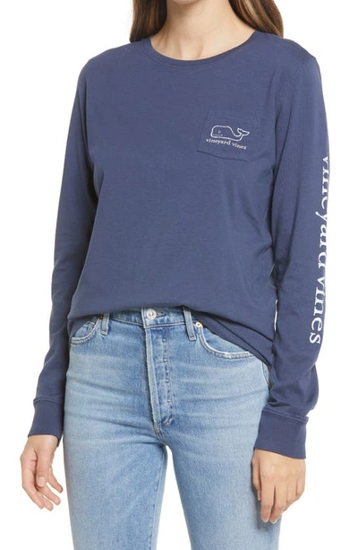 Shop Vineyard Vines Whale Long Sleeve Pocket Graphic Tee In Blue Blazer