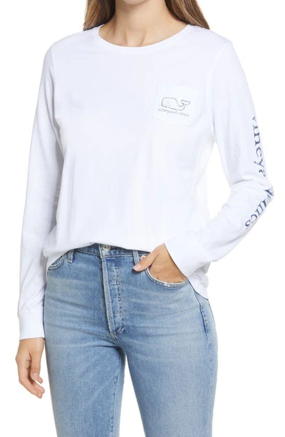 Shop Vineyard Vines Whale Long Sleeve Pocket Graphic Tee In White Cap