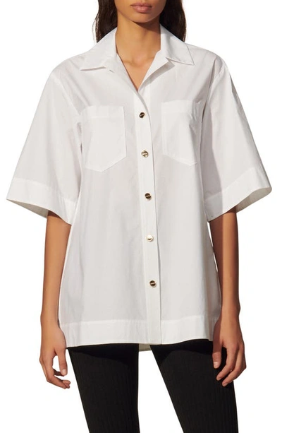 Shop Sandro Short Sleeve Cotton Button-up Shirt In White