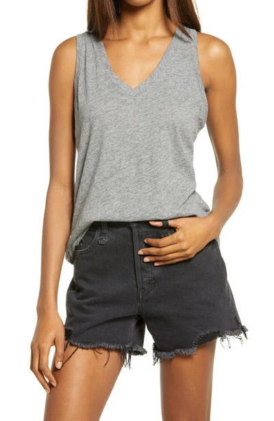 Shop Madewell Whisper Shout Cotton V-neck Tank In Heather Iron
