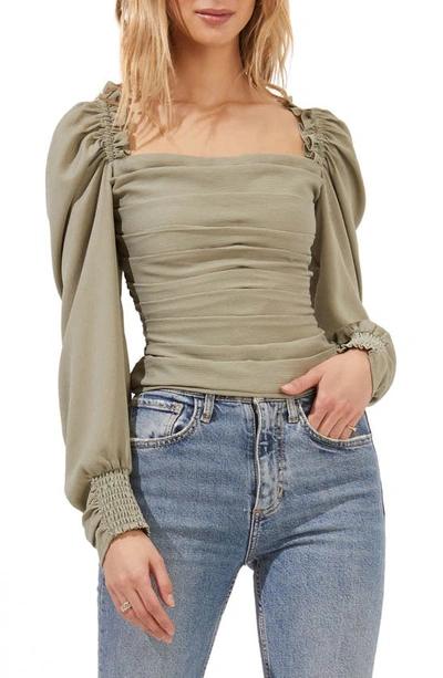 Shop Astr Square Neck Puff Sleeve Top In Sage