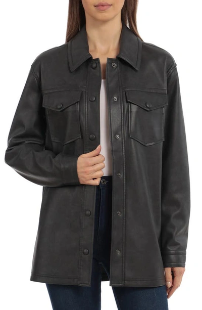 Shop Avec Les Filles Faux Leather Shirt Jacket In Graphite