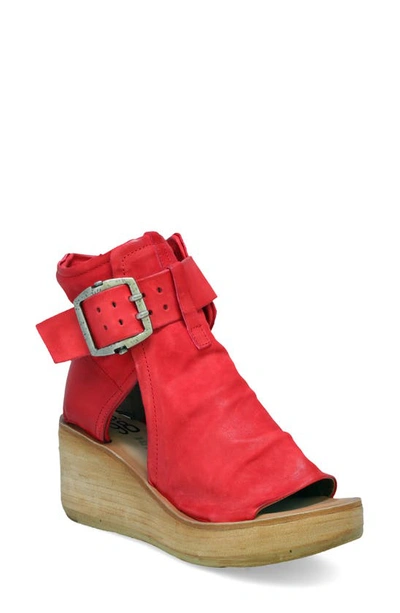 Shop As98 Naya Wedge Sandal In Red Leather