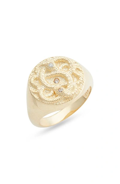 Shop Argento Vivo Sterling Silver Signet Ring In Gold