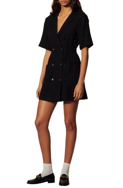 Shop Sandro Double Breasted Short Sleeve Dress In Black