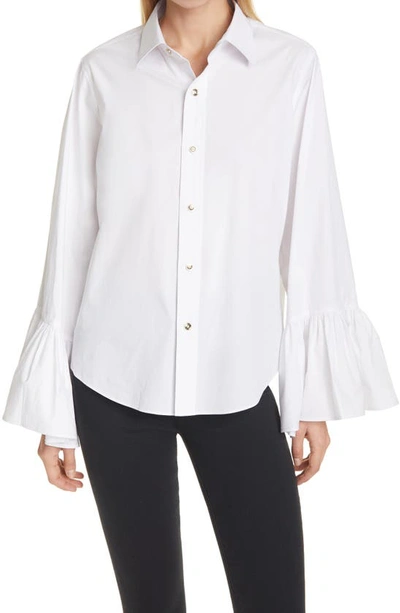 Shop Tanya Taylor Alena Ruffle Sleeve Button-up Blouse In Optic White