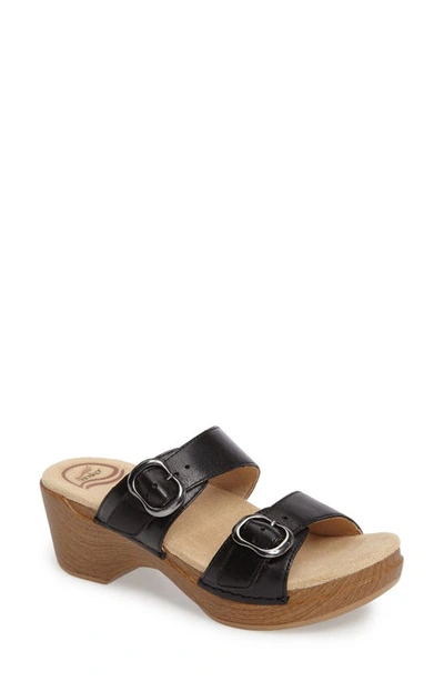 Shop Dansko Sophie Slide Sandal In Black Full Grain Leather
