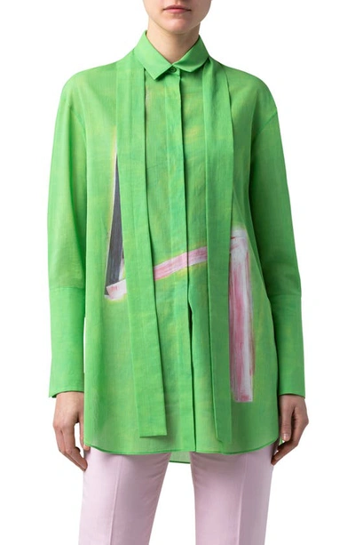 Shop Akris Print Cotton Voile Shirt In 052-pure Green