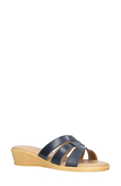 Shop Tuscany By Easy Streetr Tazia Wedge Slide Sandal In Navy Faux Leather