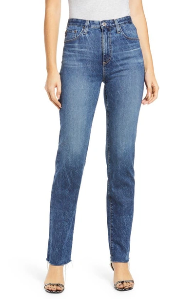 Shop Ag Alexxis High Waist Raw Hem Straight Leg Jeans In Starfire