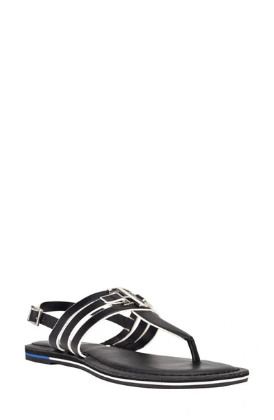 Shop Tommy Hilfiger Sherlie T-strap Sandal In Dark Blue Faux