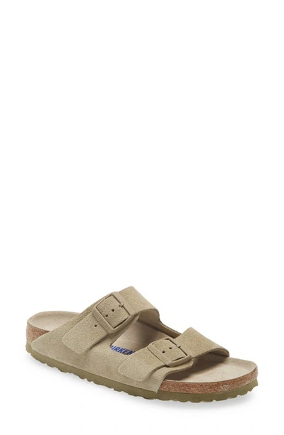 Shop Birkenstock Arizona Soft Footbed Slide Sandal In Faded Khaki Suede