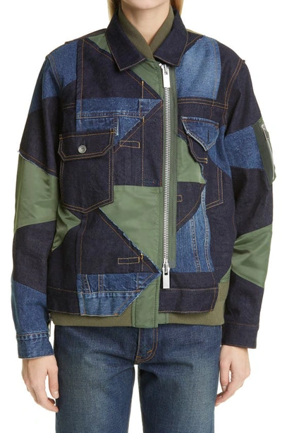 Shop Sacai Hank Willis Thomas Patchwork Jacket In Blue/ Khaki