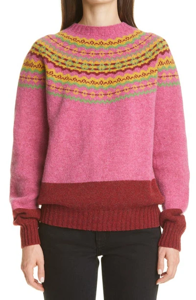 Shop Molly Goddard Benny Fair Isle Wool Sweater In Heather Fairisle