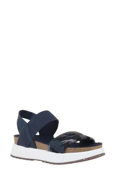 Shop Otbt Libra Platform Sandal In Blue Camo Suede