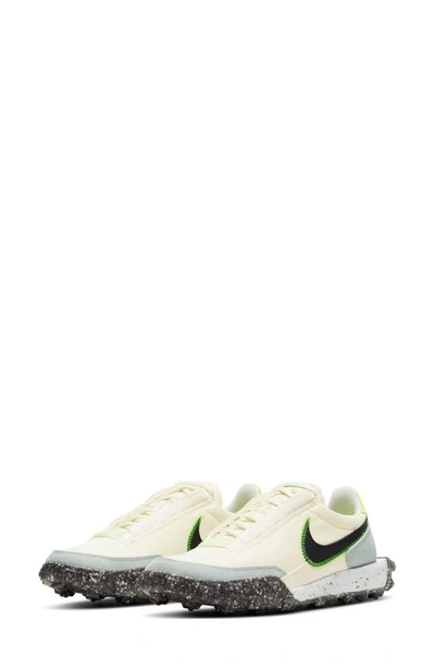 Shop Nike Waffle Racer Crater Sneaker In Pale Ivory/ Black/ Green
