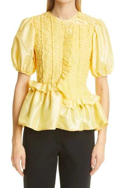 Shop Cecilie Bahnsen Carrie Panel & Ruffle Peplum Top In Canary