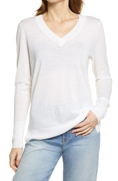 Shop Halogenr Halogen V-neck Merino Wool Blend Sweater In White