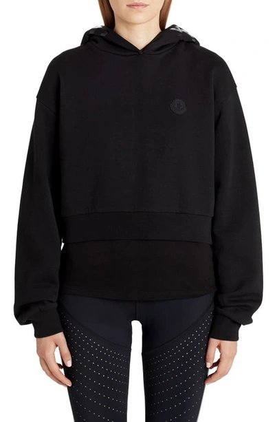 Shop Moncler Logo Hooded Sweatshirt In Black