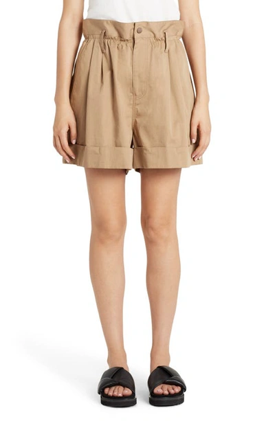 Shop Moncler Paperbag Waist Shorts In Khaki