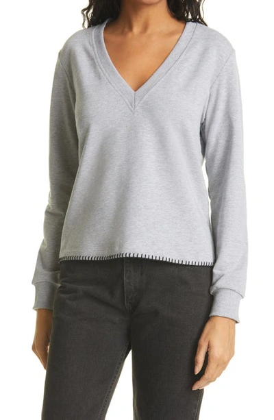 Shop L Agence Helena V-neck Long Sleeve Sweatshirt In Heather Grey