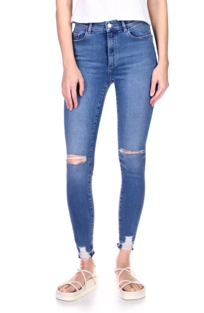 Shop Dl 1961 Farrow High Waist Ankle Skinny Jeans In Rip Tide Distressed