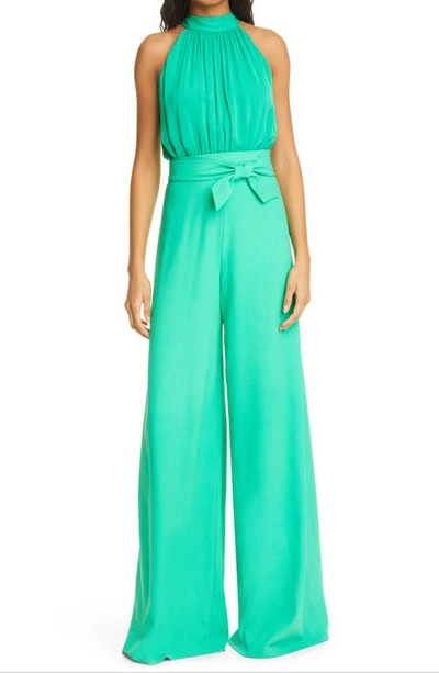 Shop Alice And Olivia Thelma Halter Neck Wide Leg Jumpsuit In Mint Kelly