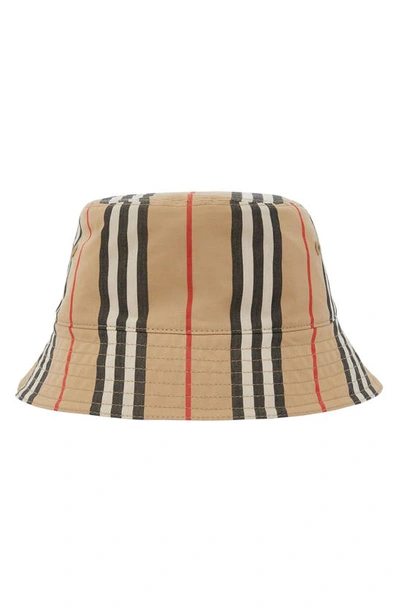 Shop Burberry Icon Stripe Logo Reversible Bucket Hat In Archive Beige