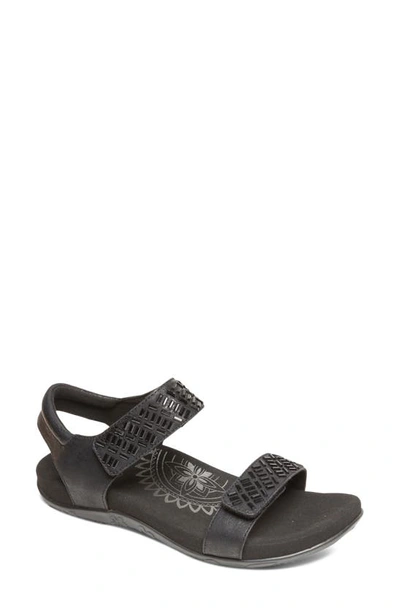 Shop Aetrex Marcy Sandal In Black Faux Leather