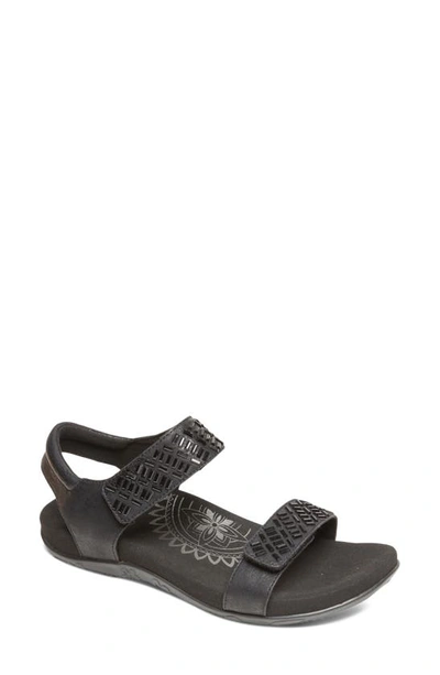 Aetrex Marcy Sandal In Black Faux Leather ModeSens