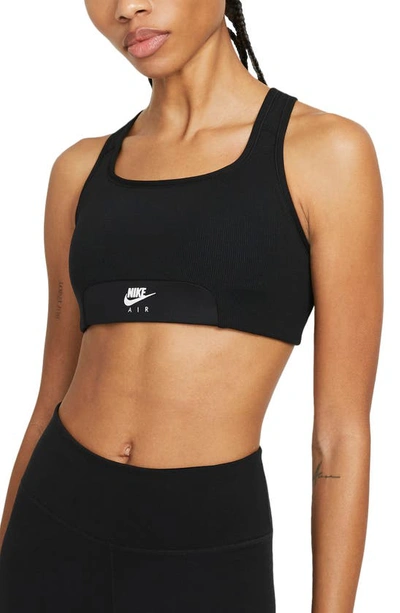 Shop Nike Air Dri-fit Swoosh Sports Bra In Black/ Reflective Silver