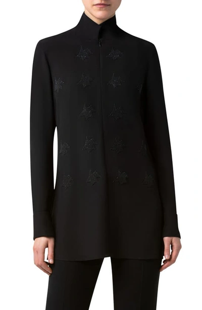 Shop Akris Kinderstern Embellished Silk Crepe Tunic Blouse In Black