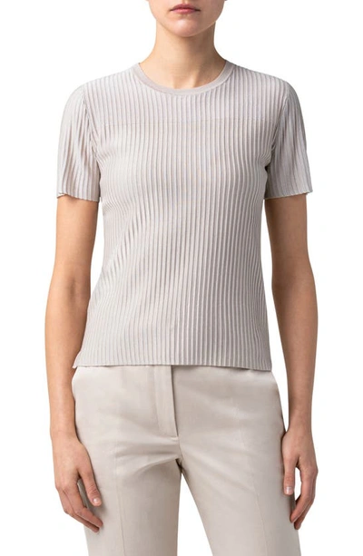 Shop Akris Transparent Stripe Short Sleeve Silk Sweater In Greige