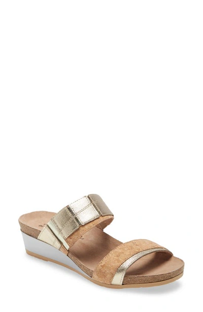 Shop Naot Royalty Slide Sandal In Radiant Gold/ Cork Leather