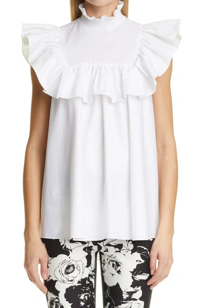 Shop Adam Lippes Smocked Neck Ruffle Swing Top In White