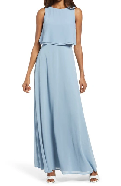 Shop Lulus Utterly Enchanting Popover Chiffon Gown In Light Blue