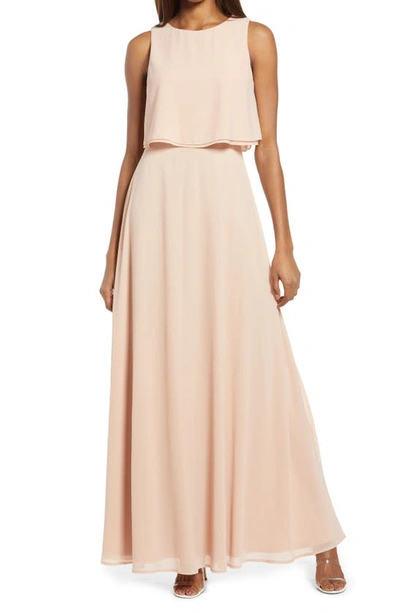 Shop Lulus Utterly Enchanting Popover Chiffon Gown In Blush