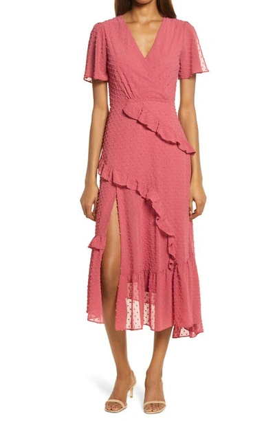 Shop Lulus Next To You Swiss Dot Midi Dress In Rusty Rose