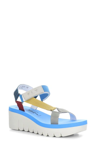 Shop Fly London Yefa Wedge Sandal In Multi/ Azure Grograin/ Cupido