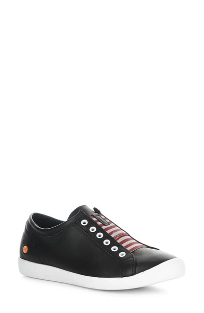 Shop Softinos By Fly London Irit Low Top Sneaker In Black/ Red Smooth Leather
