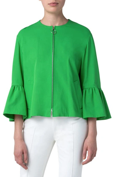 Shop Akris Punto Bell Sleeve Stretch Gabardine Jacket In Green