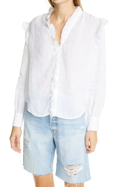 Shop Frame Lauren Ruffle Long Sleeve Top In Blanc