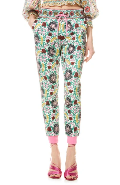 Shop Alice And Olivia Nyc Floral Slim Joggers In Flower Pot Ecru Multi