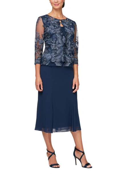 Shop Alex Evenings Mock Jacket Midi Dress In Navy