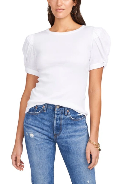 Shop 1.state Puff Sleeve Rib Knit T-shirt In Ultra White