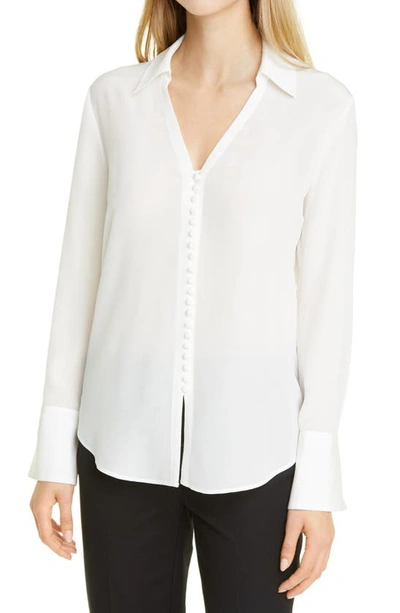 Shop Club Monaco Helek Button-up Silk Blouse In Blanc De Blanc