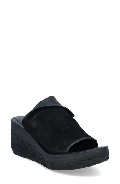 Shop As98 Niels Wedge Slide Sandal In Black Leather